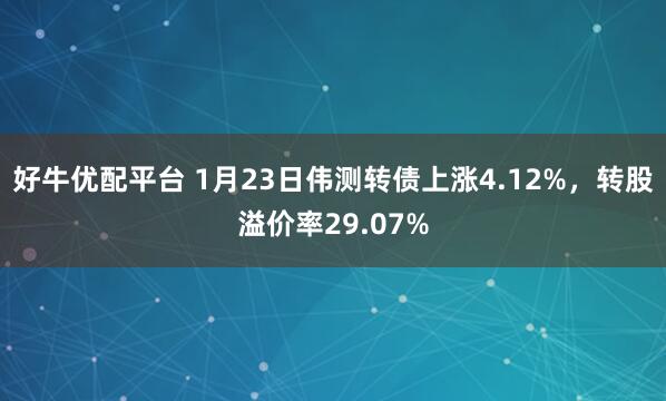 好牛优配平台 1月23日伟测转债上涨4.12%，转股溢价率29.07%
